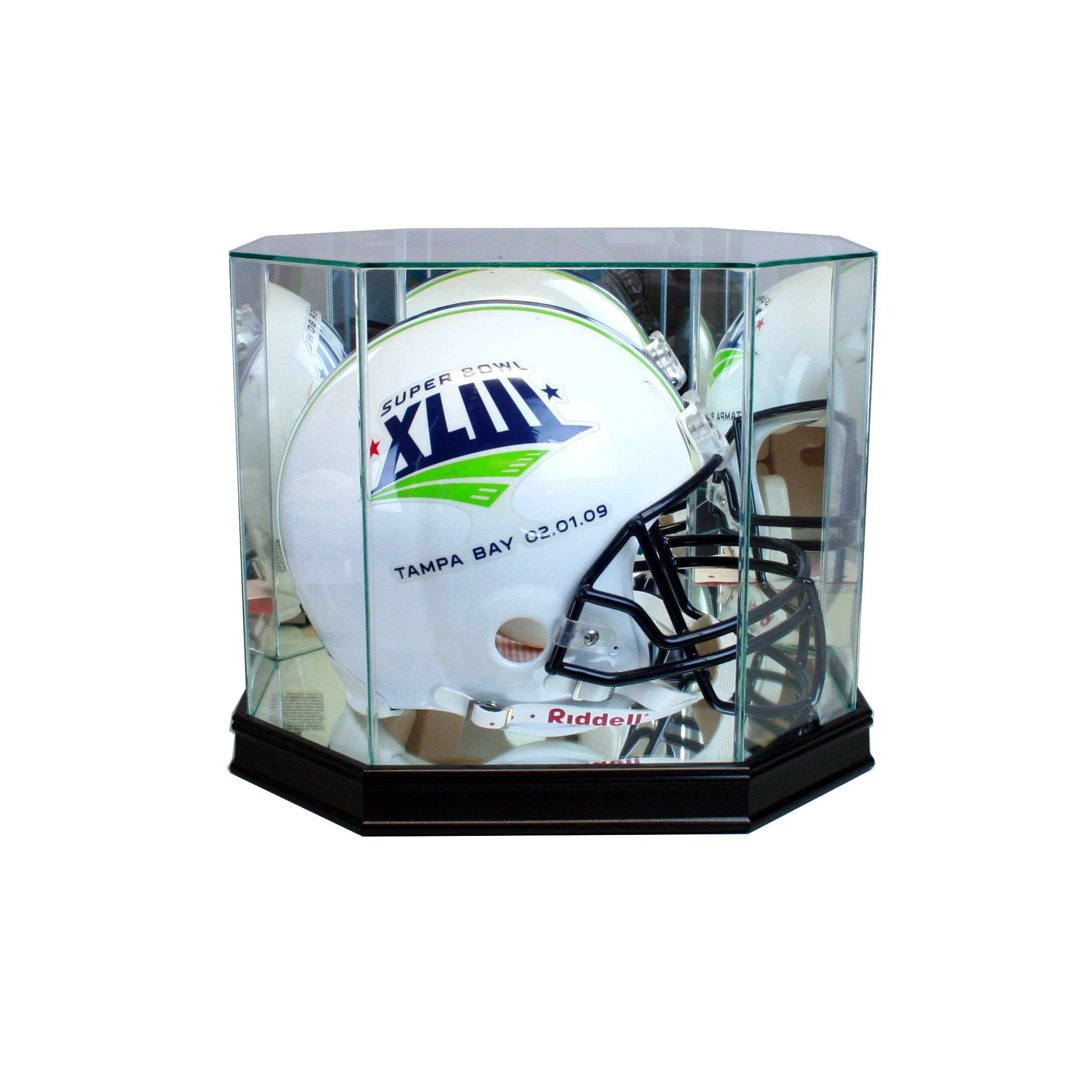Real Glass Octagon Football Helmet Display Case with 1 1/2" Sport Moulding | Choose Your Moulding and Glass Protection | Full Size Helmet Case