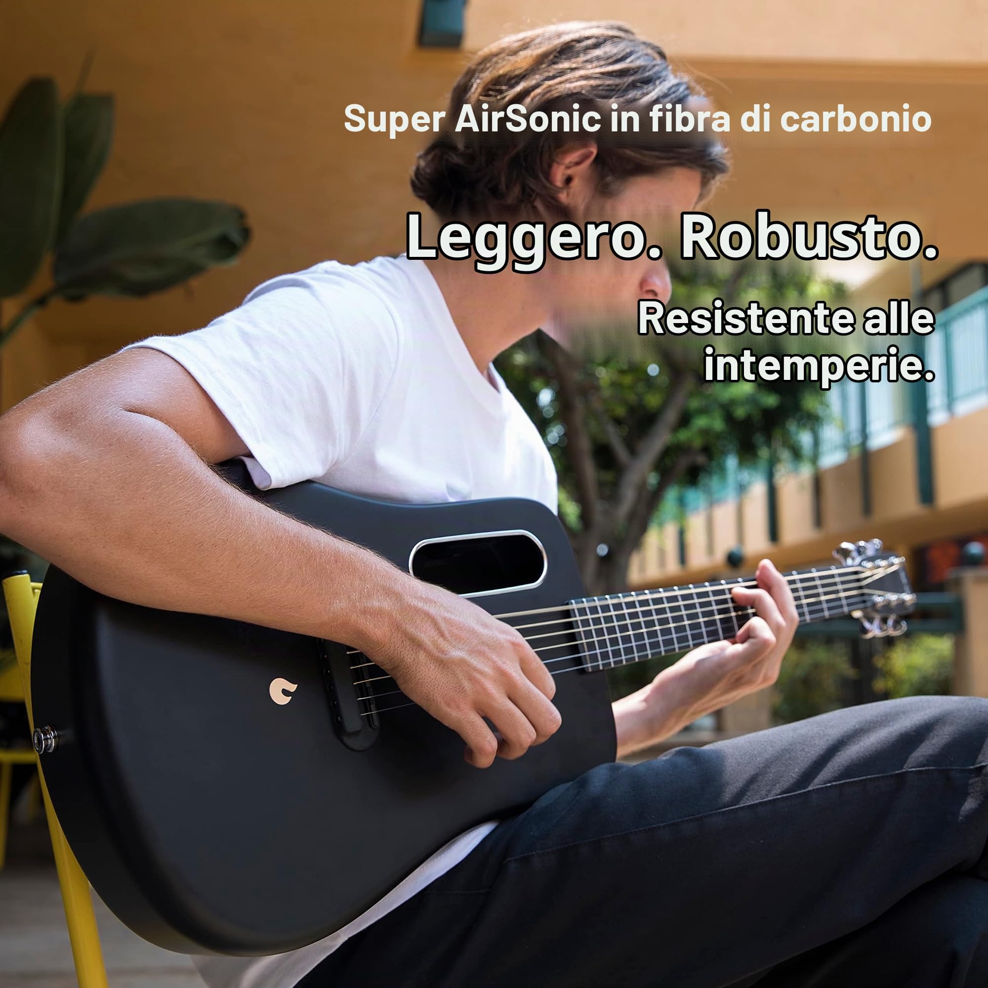 LAVA ME 2 carbonio fibra Chitarra 36 pollici con effetti elettrica da viaggio acustica con borsa plettri e cavo di ricarica(Freeboost-Nero)