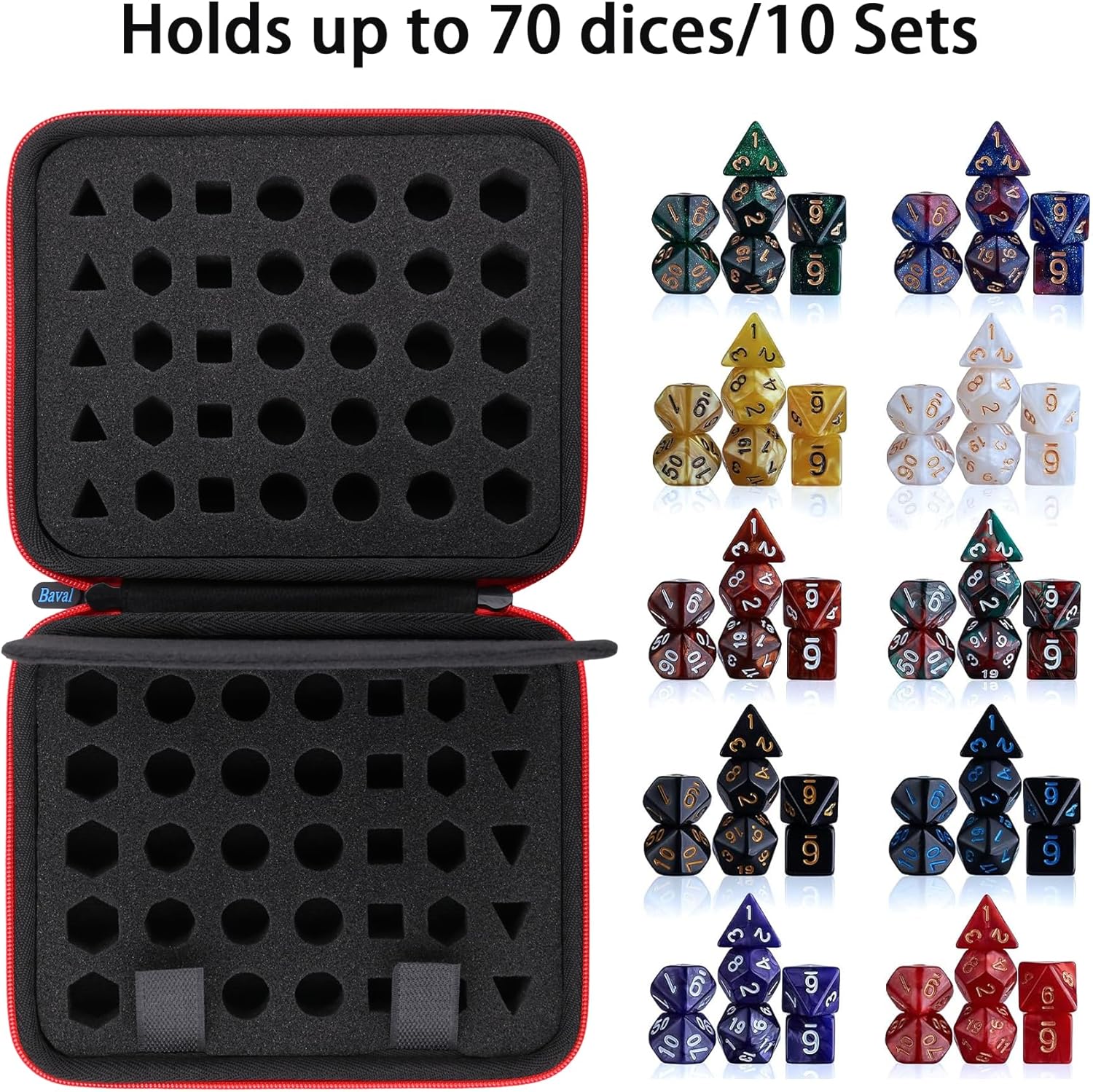 Bavel DND Dice Case with Detachable Dice Sponge and Tray, D6 D20 Set Case for Dungeons and Dragons RPG, MTG, Table Games