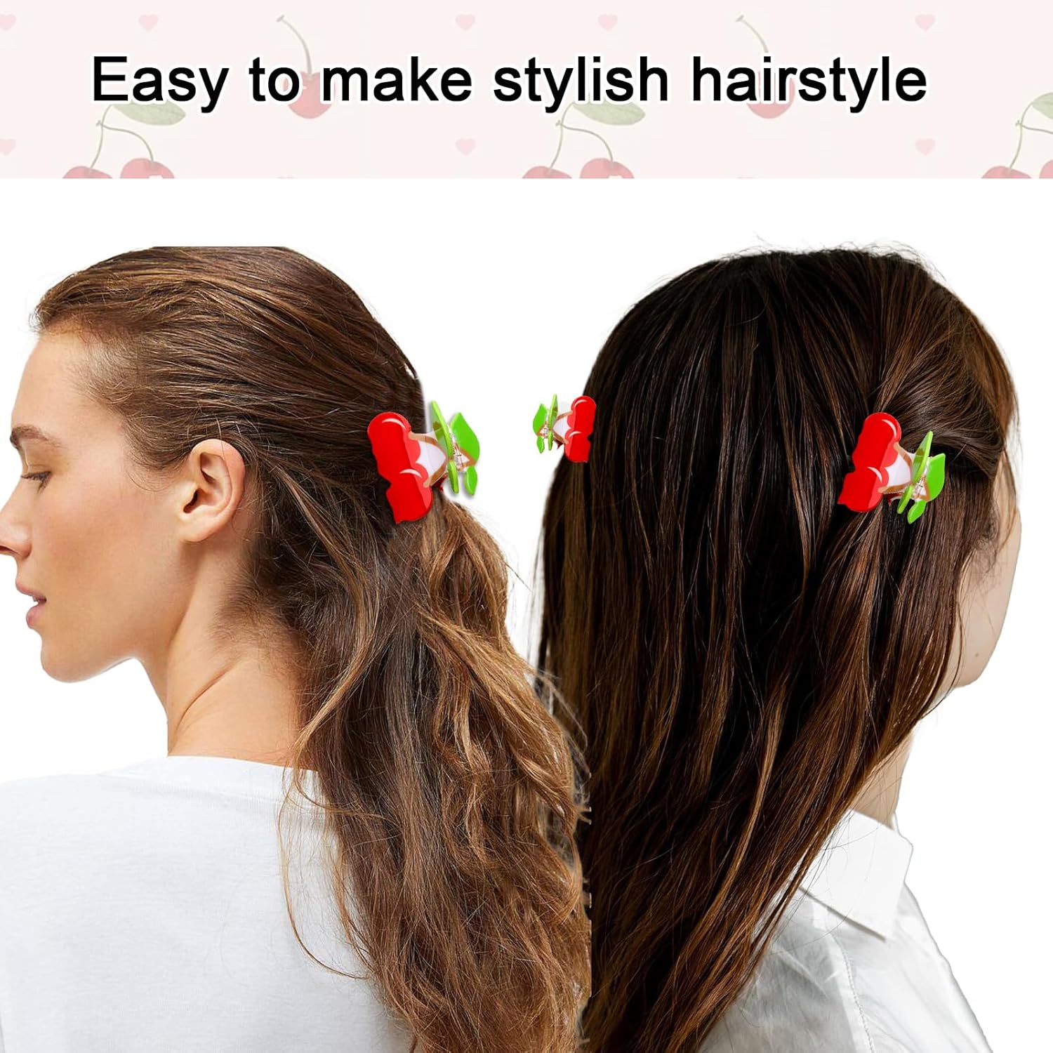 WHAVEL Cherry Hair Clip 2PCS Cute Fruit Claw Clips for Thick Hair Cherry Accessories for Women Spring Summer - Image 4