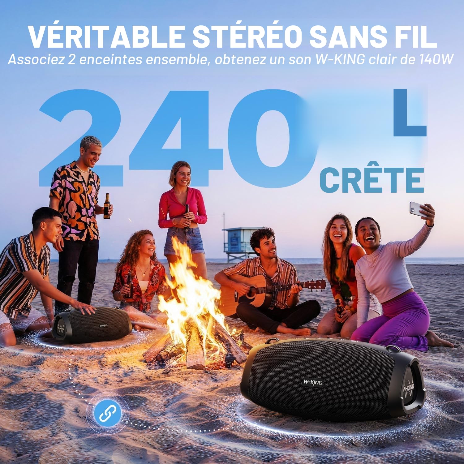 W-KING (120W Max)70W Enceinte Bluetooth Puissante, IPX6 Haut-Parleur Chantier Extérieur étanche Bluetooth Speaker,Triple Radiateurs Passifs- Basses Profondes, Power Bank/DSP/EQ/TF/AUX/42H/Ouvreur(X10)