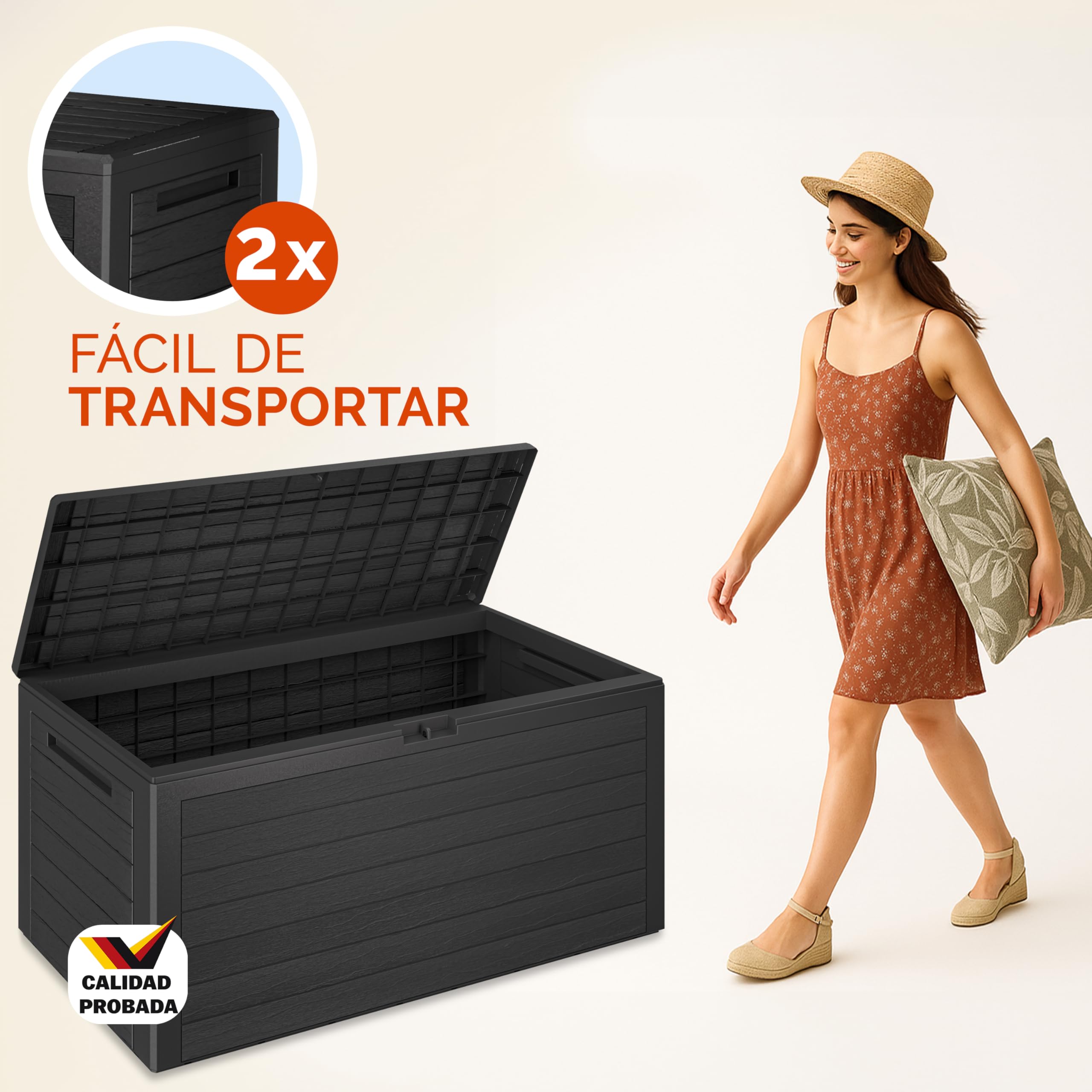CASARIA® Baúl de Almacenamiento Arcon de Jardín Exterior Cofre de Cojines 280L 116x43x55cm Antracita