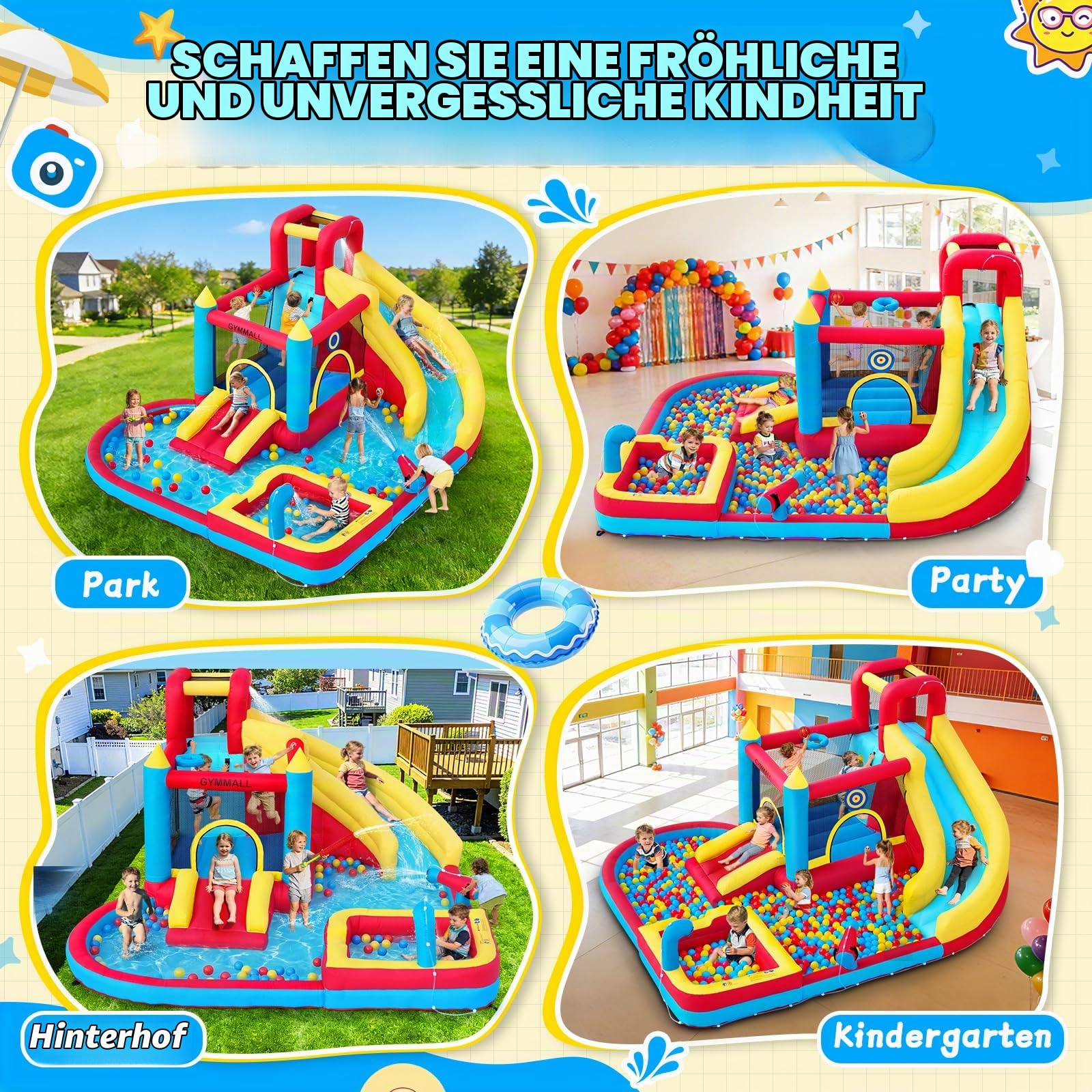 9-in-1 Aufblasbare Hüpfburg, Langrutsche, 480W Gebläse