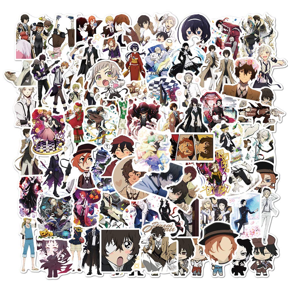 Bric Dodo Pack of 100 Anime Bungo Stray Dogs Stickers for Water Bottles, Laptops, Phones, Guitars, Skateboards, Computers - Waterproof, Aesthetic Stickers for Teenagers, Children, Adults