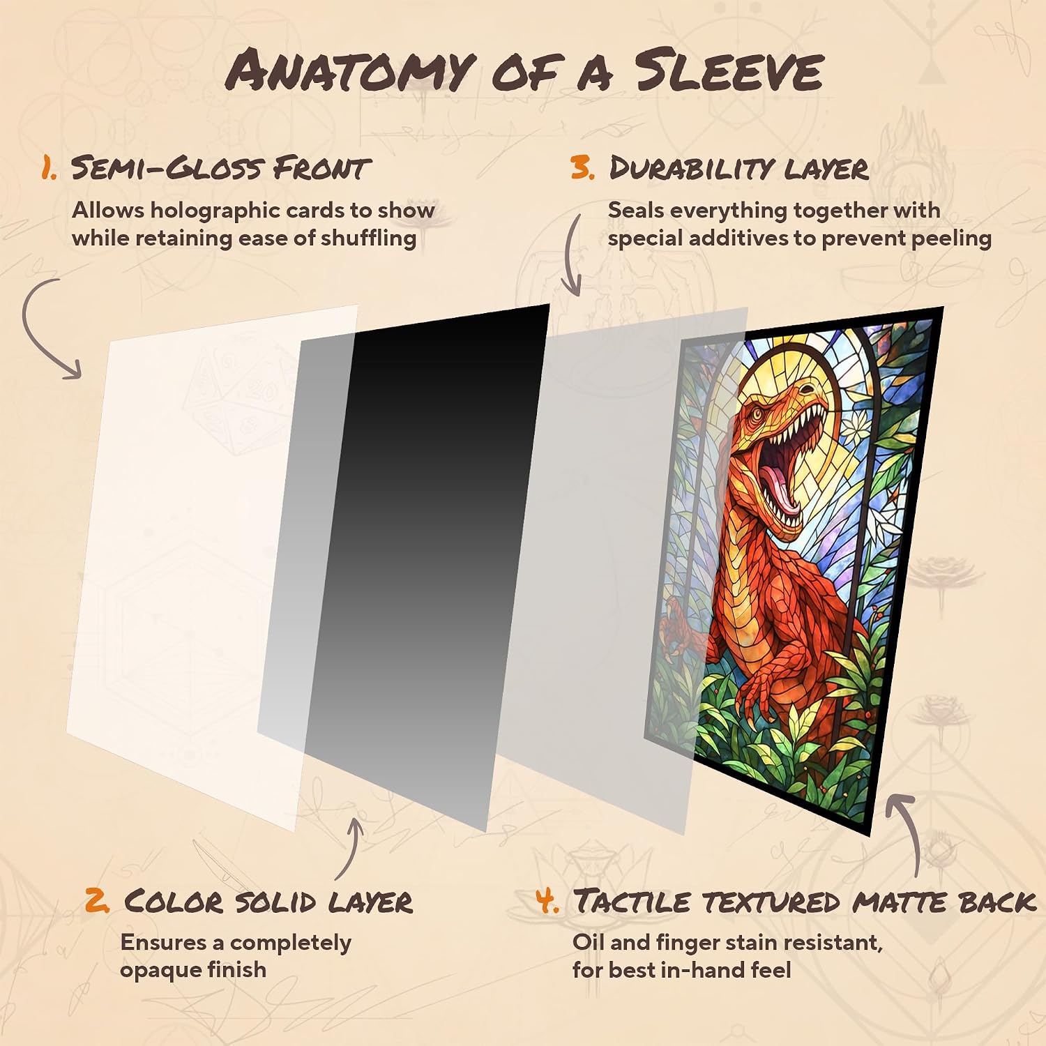 Dinosaur - Stained Glass T-Rex (Smooth) MTG Card Sleeves - 104 Count Standard Size TCG Sleeves - Compatible with Magic The Gathering - Double Sleeving - Original Art Design