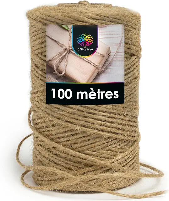 OfficeTree Ficelle de Jute 2mm - 100m Corde Naturelle pour Bricolage, Jardinage, Décoration