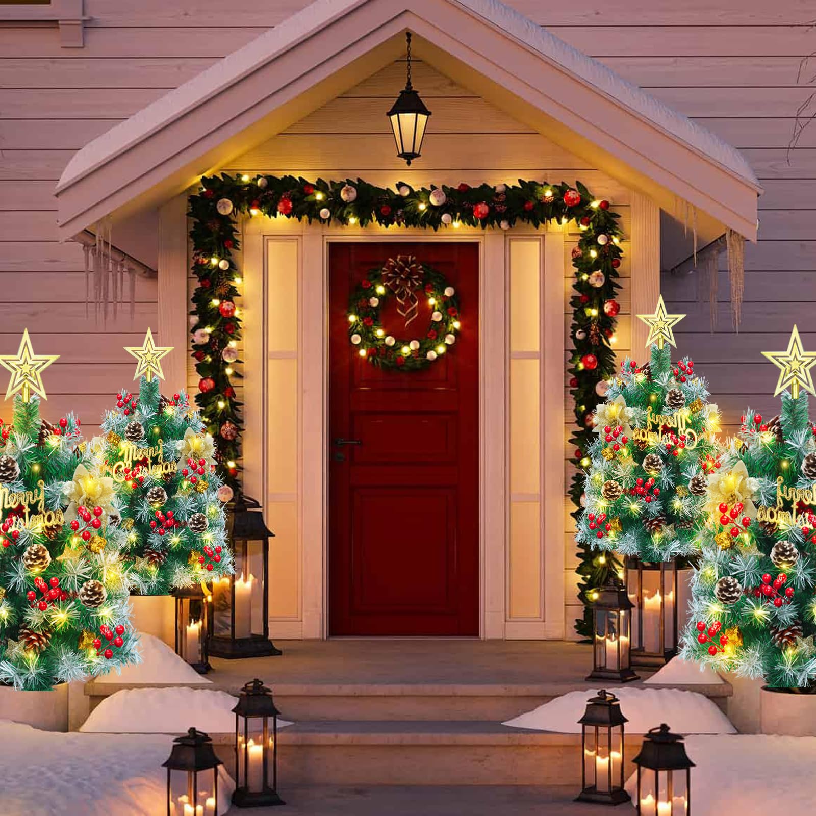 Outdoor Porch With Urns Christmas Lights In Trees Outdoor Christmas