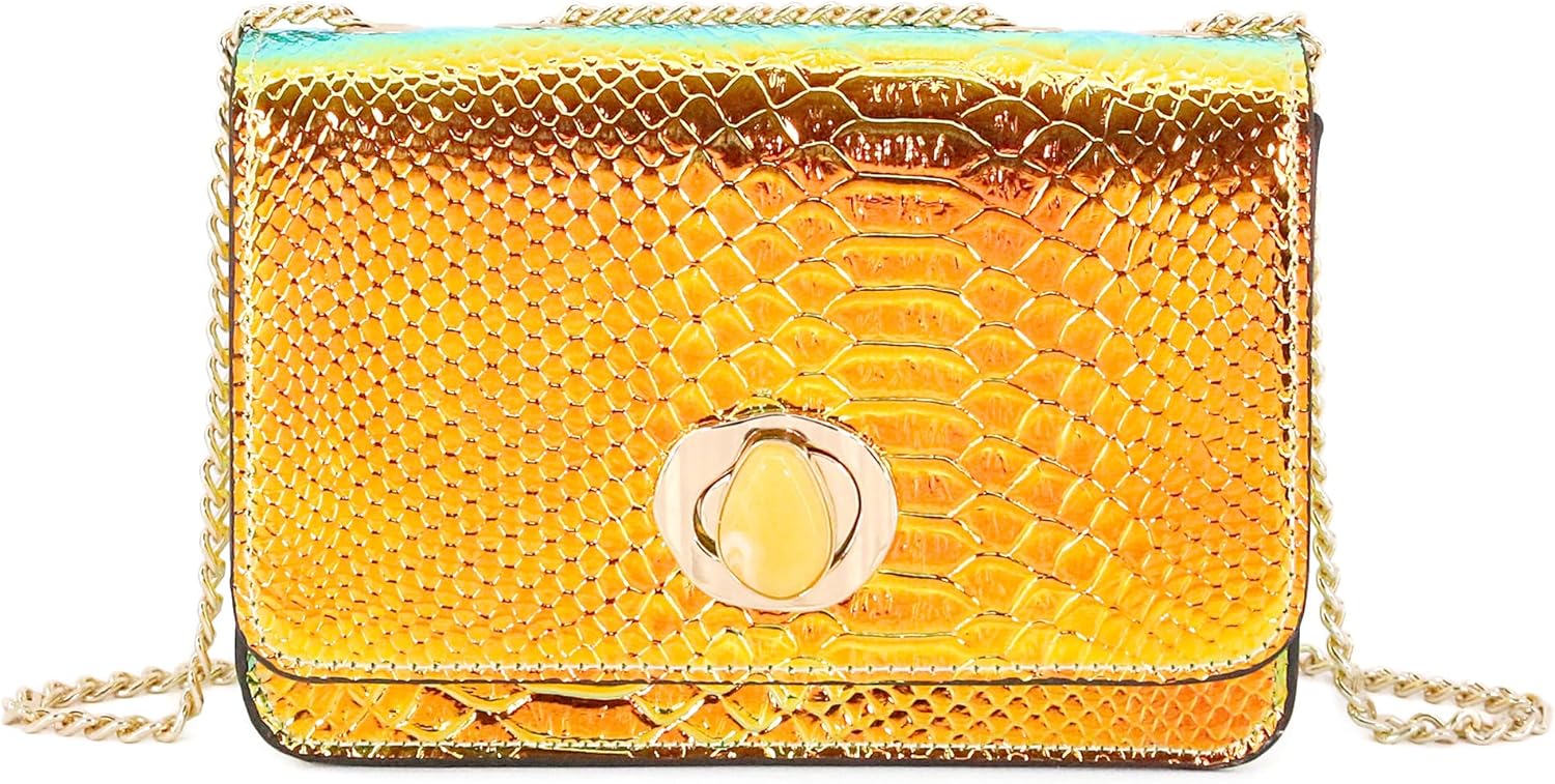 Segreto Women Shiny Chain Hologram Holographic Evening Bag Handbag Shoulder Bag Crossbody Bag