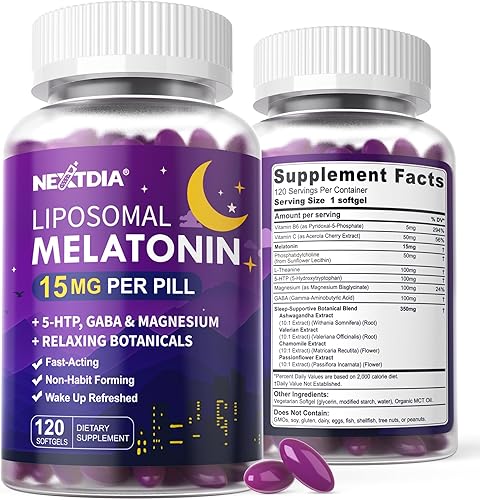 Liposomal Melatonin 30mg 15mg Extended Release Pills with Magnesium Bisglycinate, GABA, 5-HTP, Ashwagandha & L-Theanine - Sleep Aids Supplement for