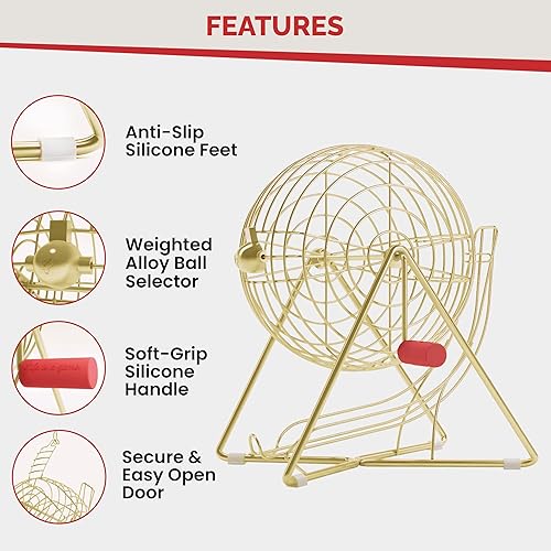 Miniatura 3 de MR CHIPS 50 tarjetas de bingo fáciles de leer con obturador y jaula dorada de lujo con bolas eternas y tablero maestro