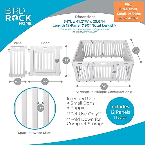 Miniatura 4 de BIRDROCK HOME Corralito para mascotas con puerta, 12 paneles, plástico fuerte, corralito de seguridad para cachorros, puerta antideslizante y segura