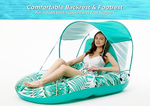 Miniatura 2 de Jasonwell Flotadores de piscina con dosel  Flotador inflable de piscina para adultos, flotador flotante de balsa para piscina, lago, agua, salón,