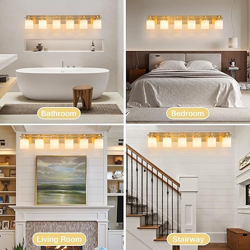 Miniatura 279 de 3 lámparas modernas de baño sobre el espejo, luces de tocador de oro negro para apliques de pared de baño con pantallas de vidrio blanco lechoso