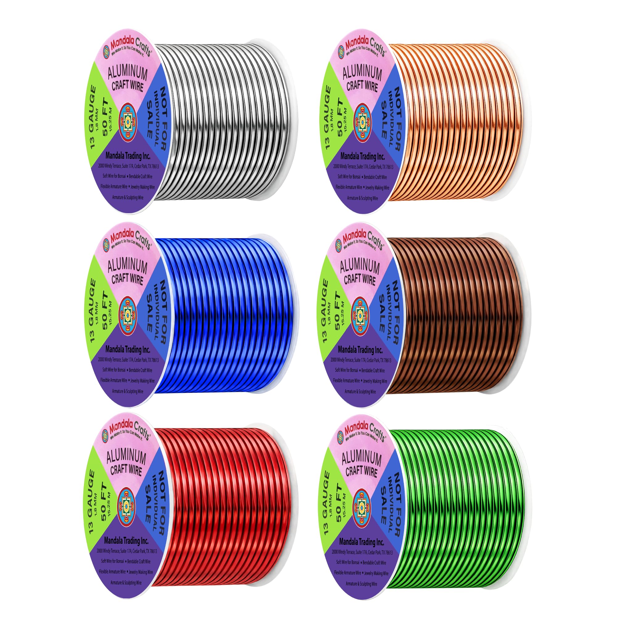 Mandala Crafts 13 GA Green Brown Red Assorted Anodized Aluminum Craft Wire | 300 FT, Colored, Flexible, Bendable for Bonsai Armature Sculpting Wire Wrapping Jewelry Making, Weather &amp; Tarnish Resistant