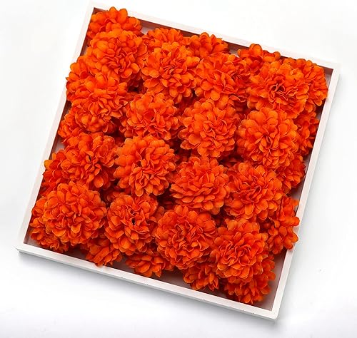 Cabezas de flores de caléndula a granel, 50 cabezas de flores artificiales para guirnaldas y manualidades, flores falsas de caléndula de seda para