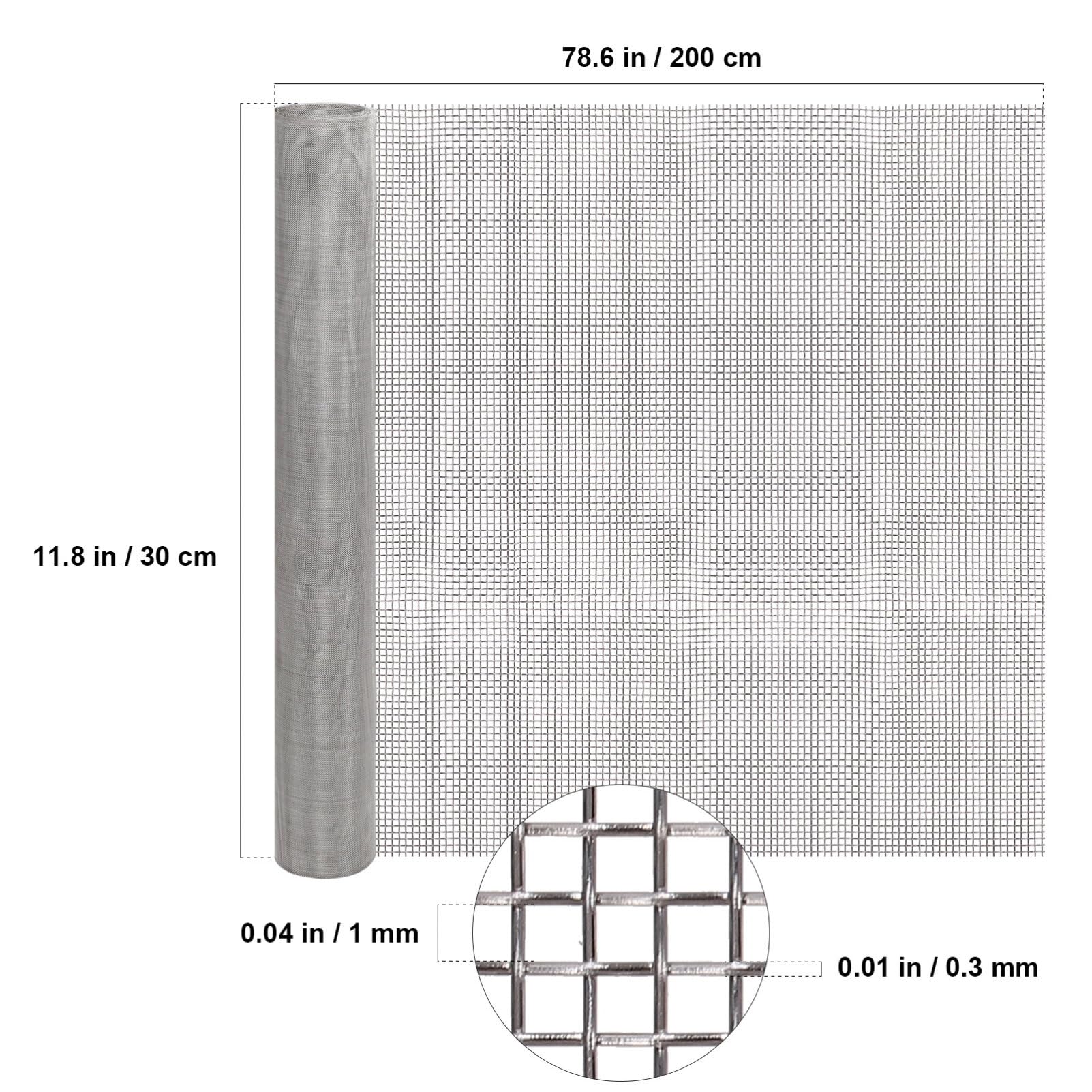 SOLUSTRE Stainless Steel Mesh Screen, Metal Mesh Sheet Roll Cabinet Door Mesh Security Net Guard Garden Screen No Rust for DIY Projects Vent Window Screen Filter