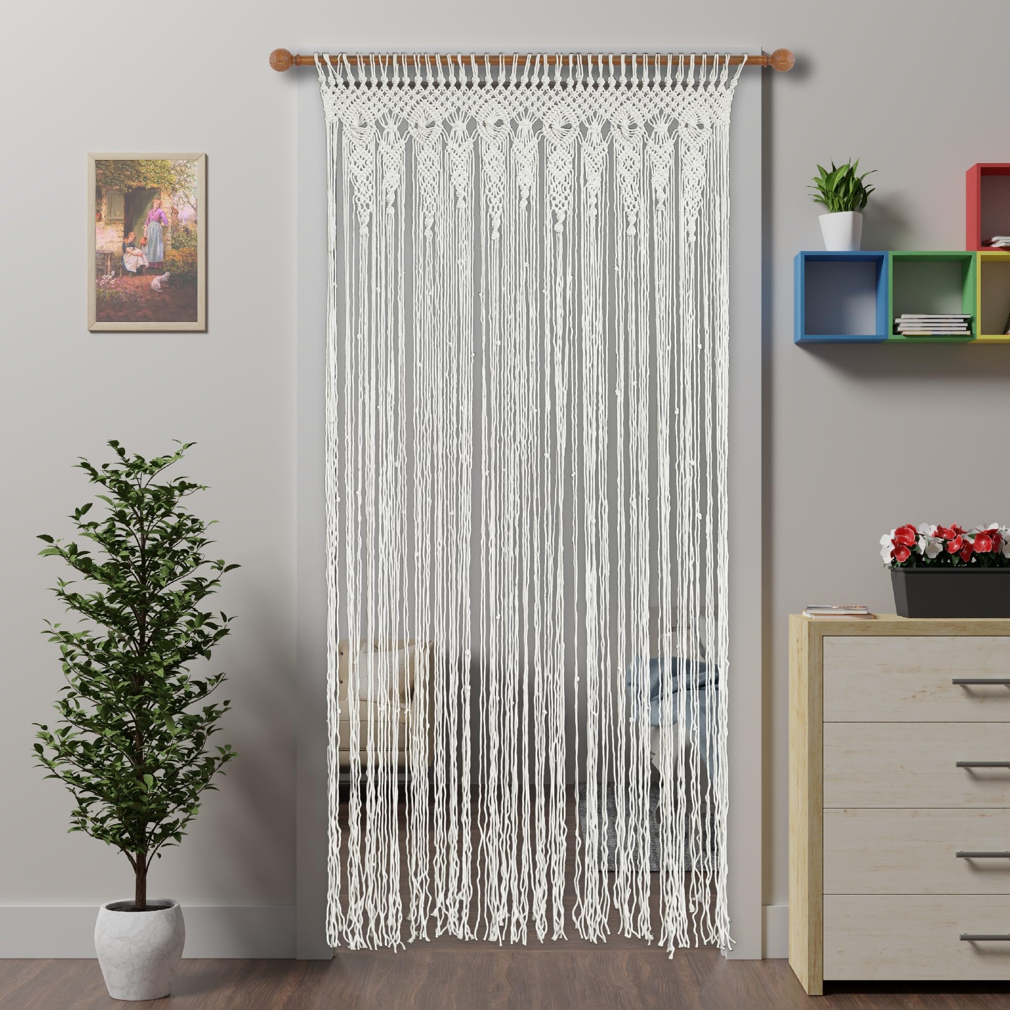 Ateasierlife Curtain Boho Doorway Curtains,Handmade Door Curtain Fly Screen Curtains Window Doors Screens Tassel Doorways Blinds Room Divider Panel (Original, 90×200cm/35×79in, Rose)