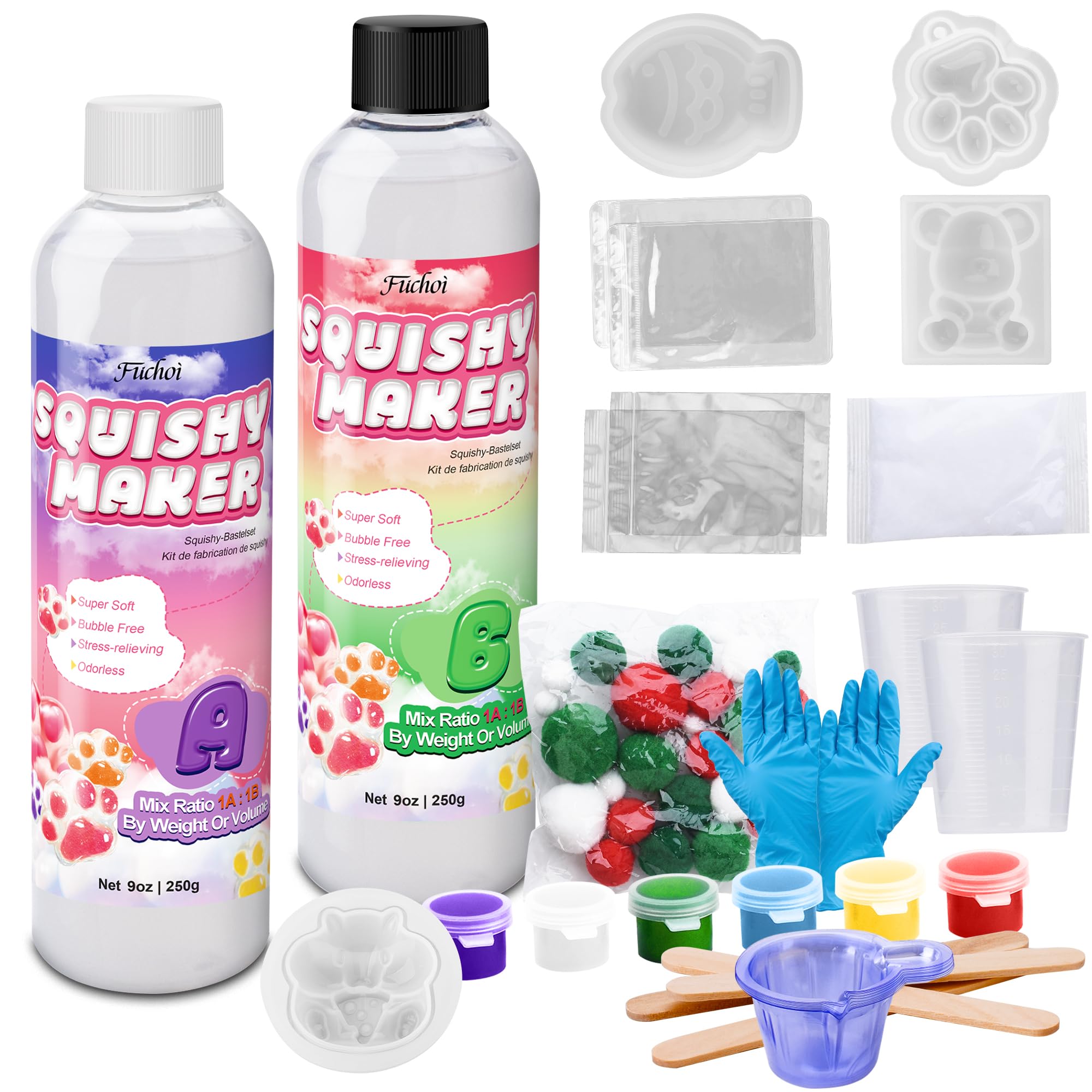 Liquid Silicone Squishy Maker Kit - 500g AB 1:1 Fast Cure Soft Elastic Silicone Rubber for Taba Squishy, DIY 3D Molds, Stress Relief Casting Craft Mold squishy making kit Supplies for Beginners