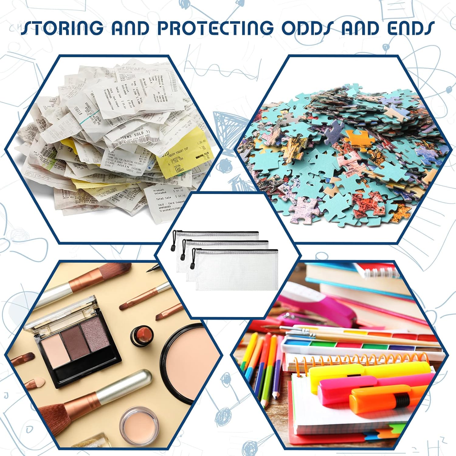 Zhehao 200 Pieces A6 Mesh Zipper Pouch Bulk Mesh Bags with Zipper Waterproof Small Pencil Pouches for School Office Supplies Organization 9.4 x 4.5 Inches(Black and White) - Image 4