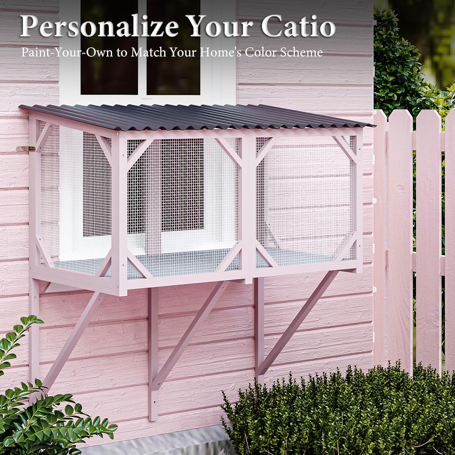 Waleaf Cat Window Box, 43.3" Catio Outdoor Cat Enclosure for Sunbathing, Napping & Overlooking, Sturdy Window Perch for Large Indoor Cats - All Weather Use, Nature Friendly Design