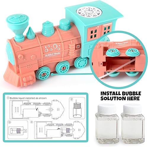 Miniatura 4 de ArtCreativity Tren de juguete que sopla burbujas con luces, incluye 2 botellas de solución de burbujas, tren de juguete LED alimentado por fricción
