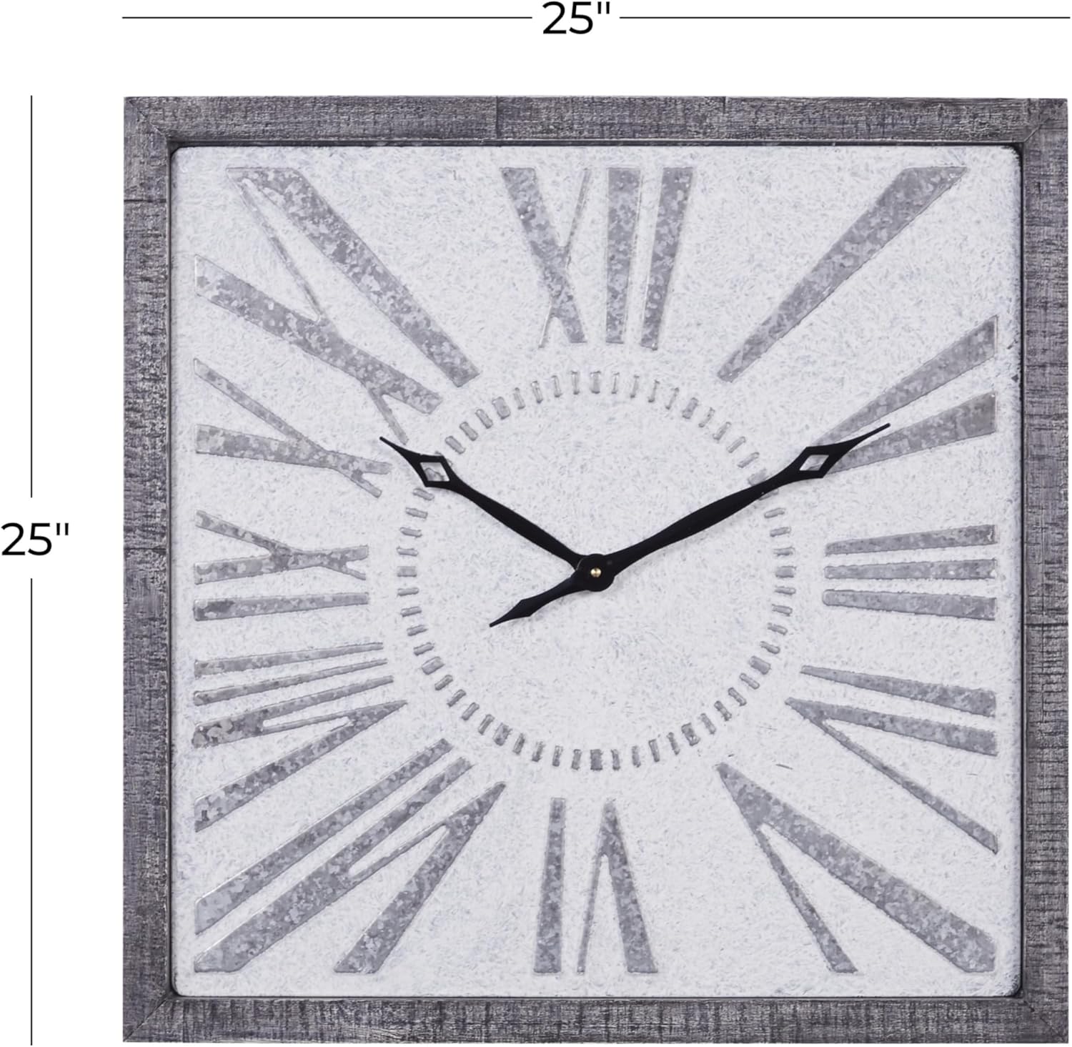 Deco 79 Metal Decorative Distressed Square Wall Clock for Home and Room, 25" x 2" x 25", Gray