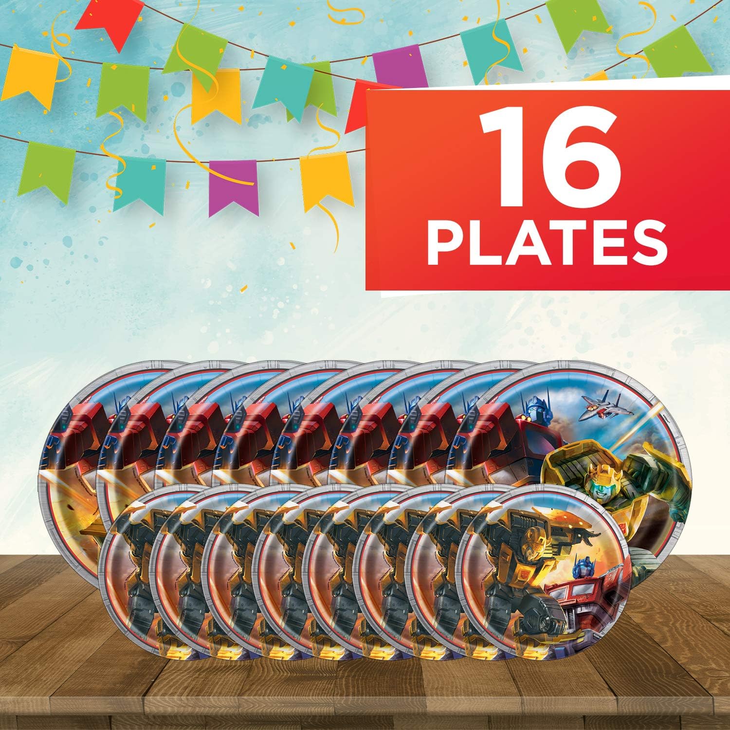 Unique Transformers Party Bundle | Luncheon Napkins, Dinner & Dessert Plates, Table Cover | Great for Action/Robots/Movie Birthday Themed Parties