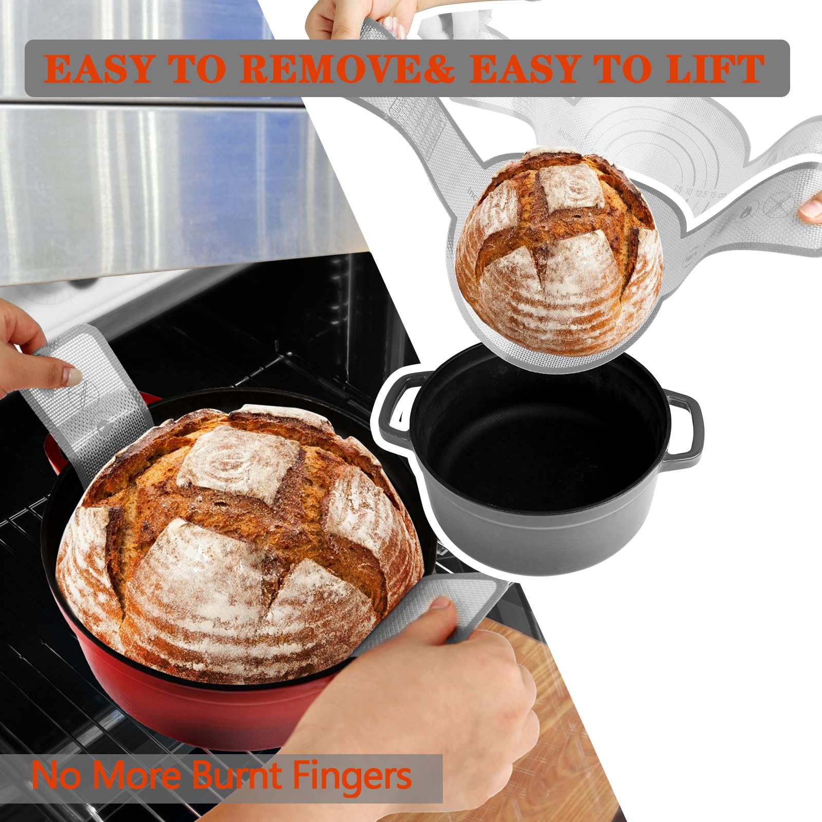 UBeesize 2 Stück verdickte Silikon-Brotschlinge, wiederverwendbare Sauerteig-Brotbackmatte für Dutch Oven 2-8 Qrt, antihaftbeschichtet, leicht zu reinigen, mit extra langen Griffen, Brotbackblech,
