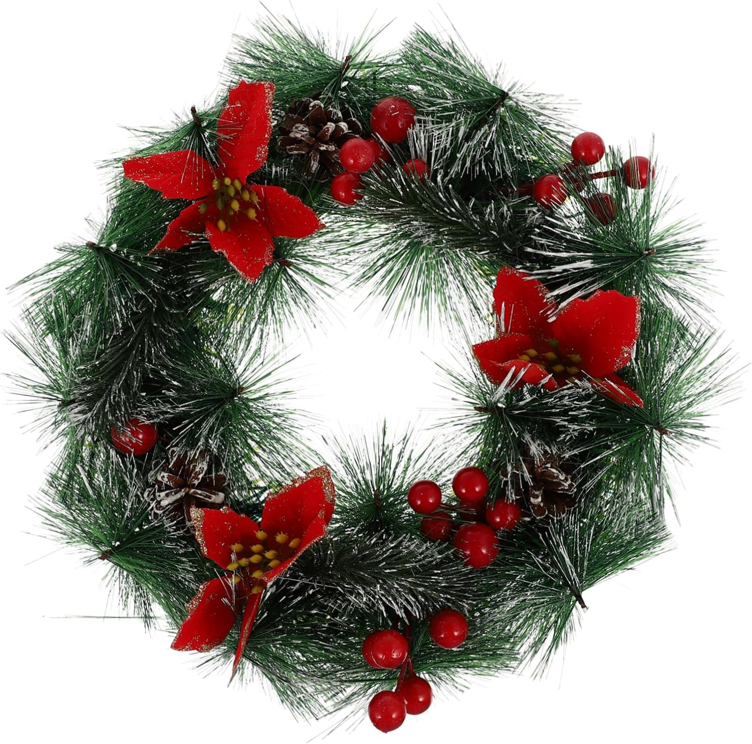Cabilock 1Pc Xmas Artificial Plant Wreath with Berries Festive Door Hanging Pendant for Christmas Year Decoration Indoor Outdoor Garland Adornment