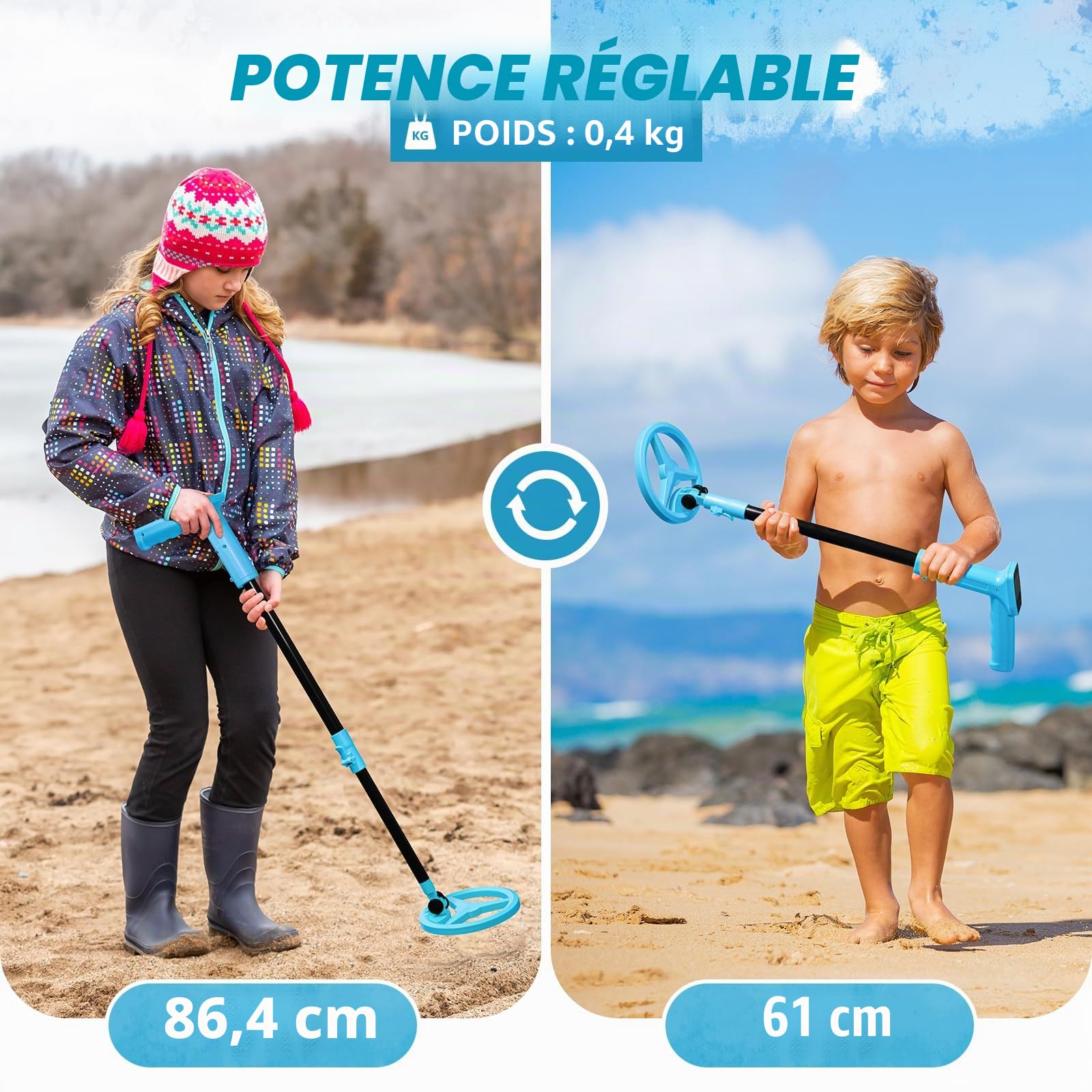 Détecteur de métaux pour Enfants Smofrees Rechargeable USB, réglable 60-86 cm, écran LCD, Bleu