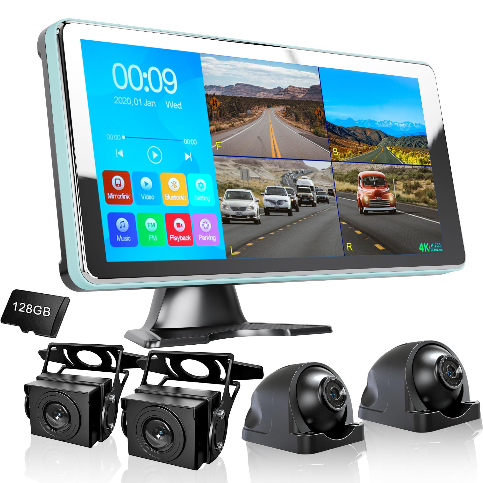 ASLONG 4CH Dash Cam Backup Camera with 9 36 Quad Split Touch Screen 4 AHD Front Rear Sides