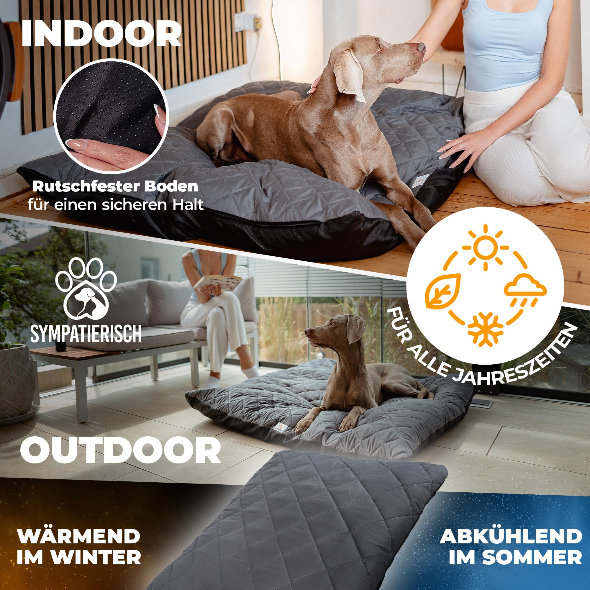 Hundebett waschbar & wasserdicht – Hundematte/Hundekissen für große & mittelgroße Hunde – rutschfest, extra gepolstert, atmungsaktiv – Hundebett grau | 120x110x14 cm