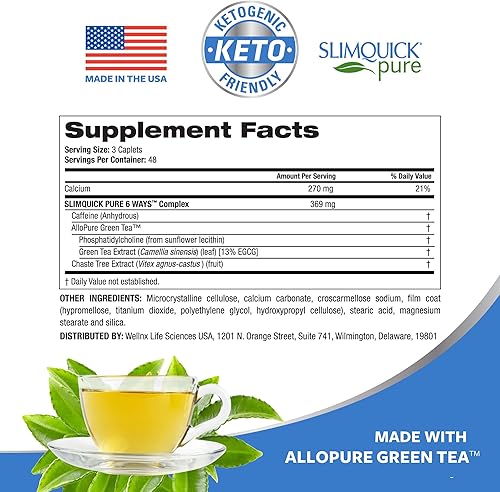 Miniatura 2 de Slimquick Pure 3 pastillas de fuerza regular para mujeres para ayudar a alcanzar objetivos de peso, ayuda al metabolismo, perder el exceso de agua,