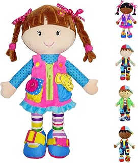 JuneGarden Dressy Friends Belle 15.5" Montessori Plush Doll - Educational Dressing Skills Toy for Toddlers 2+