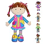 June Garden 15.5 Dressy Friends Belle - Educational Stuffed Plush Doll for Kids and Toddlers 2 Years and Up - Montessori Buckle Soft Toy