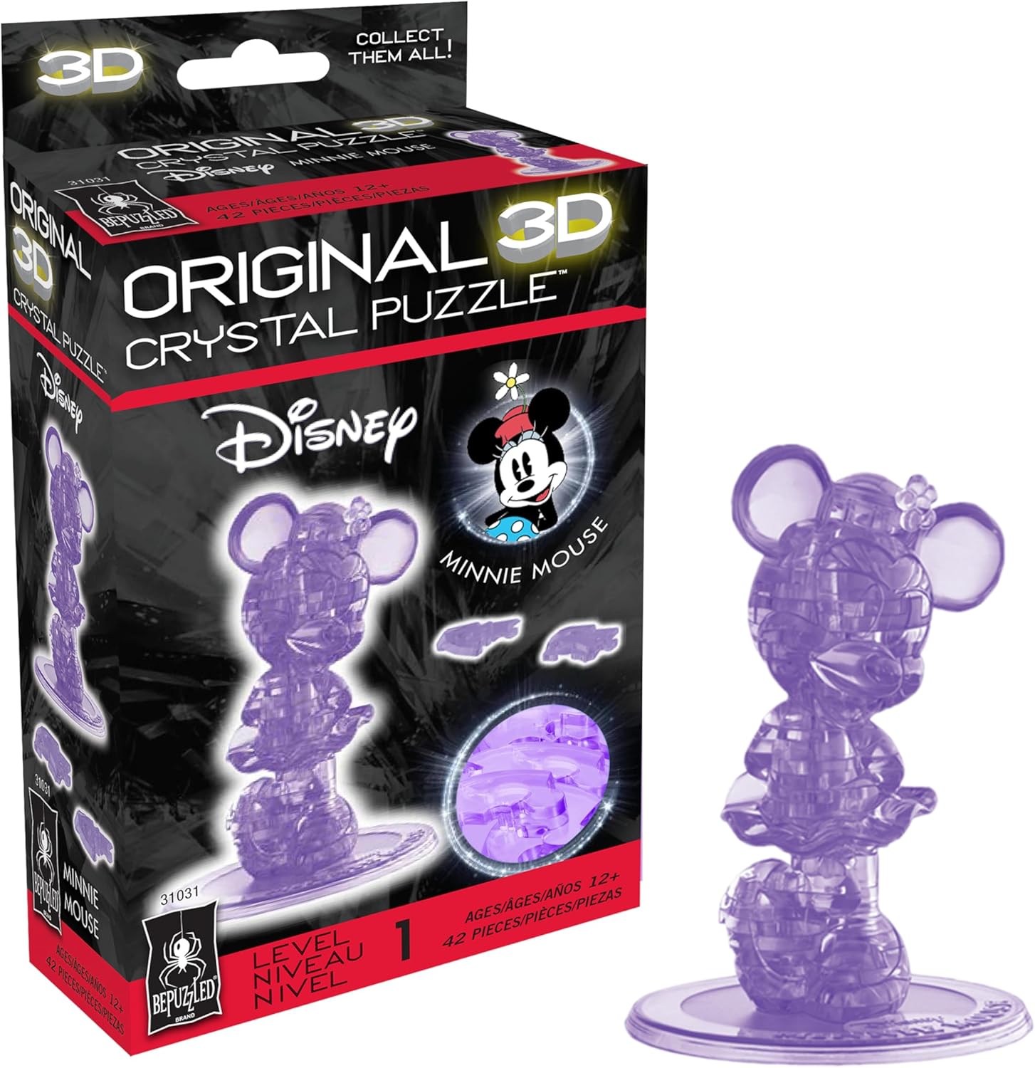 BePuzzled, Disney Minnie Mouse (Purple) Original 3D Crystal Puzzle, 43 Piece Brain Teaser, Collectible Display Puzzle for Kids & Adults Ages 12+