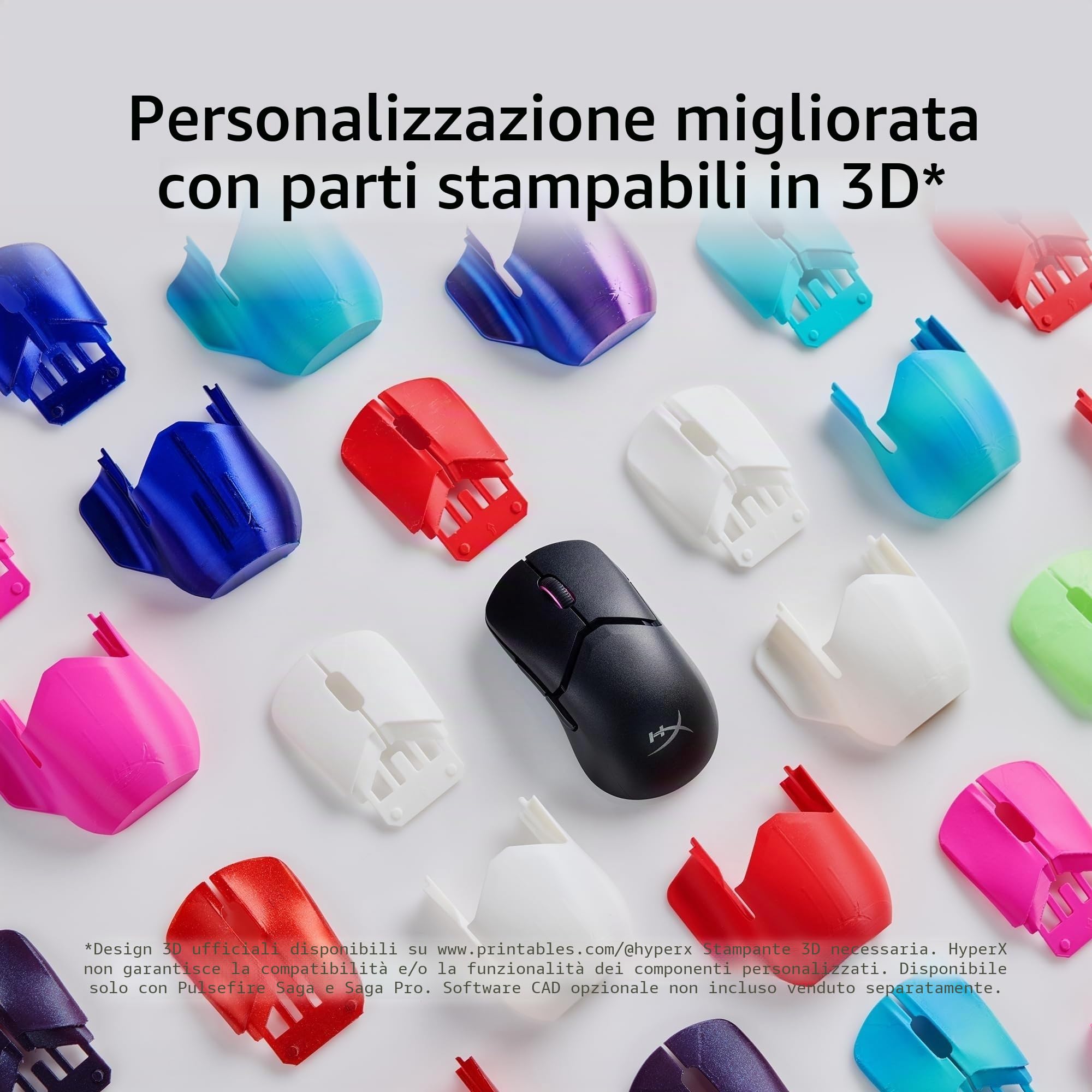 HyperX Pulsefire Saga, Mouse Gaming Cablato Modulare RGB, Nero | Ultra Leggero 69 g, Sensore HyperX 26K, 8000 Hz, 6 Pulsanti
