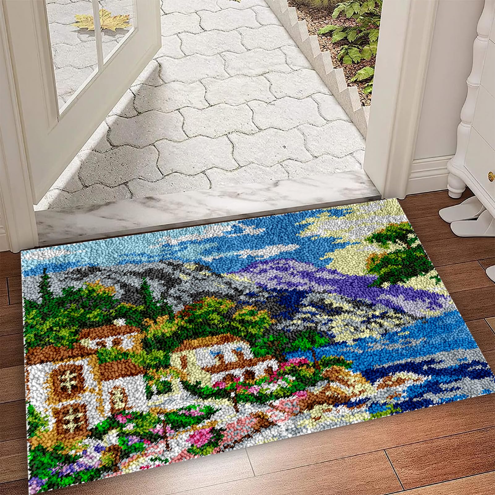 Bnehwogu Zestaw dywaników do ściegów, zestawy haczyków do zatrzasków 69 x 102 cm, zestaw do haftowania gobelinów, zestawy do wiązania dla dorosłych dzieci początkujących, ścieg krzyżykowy