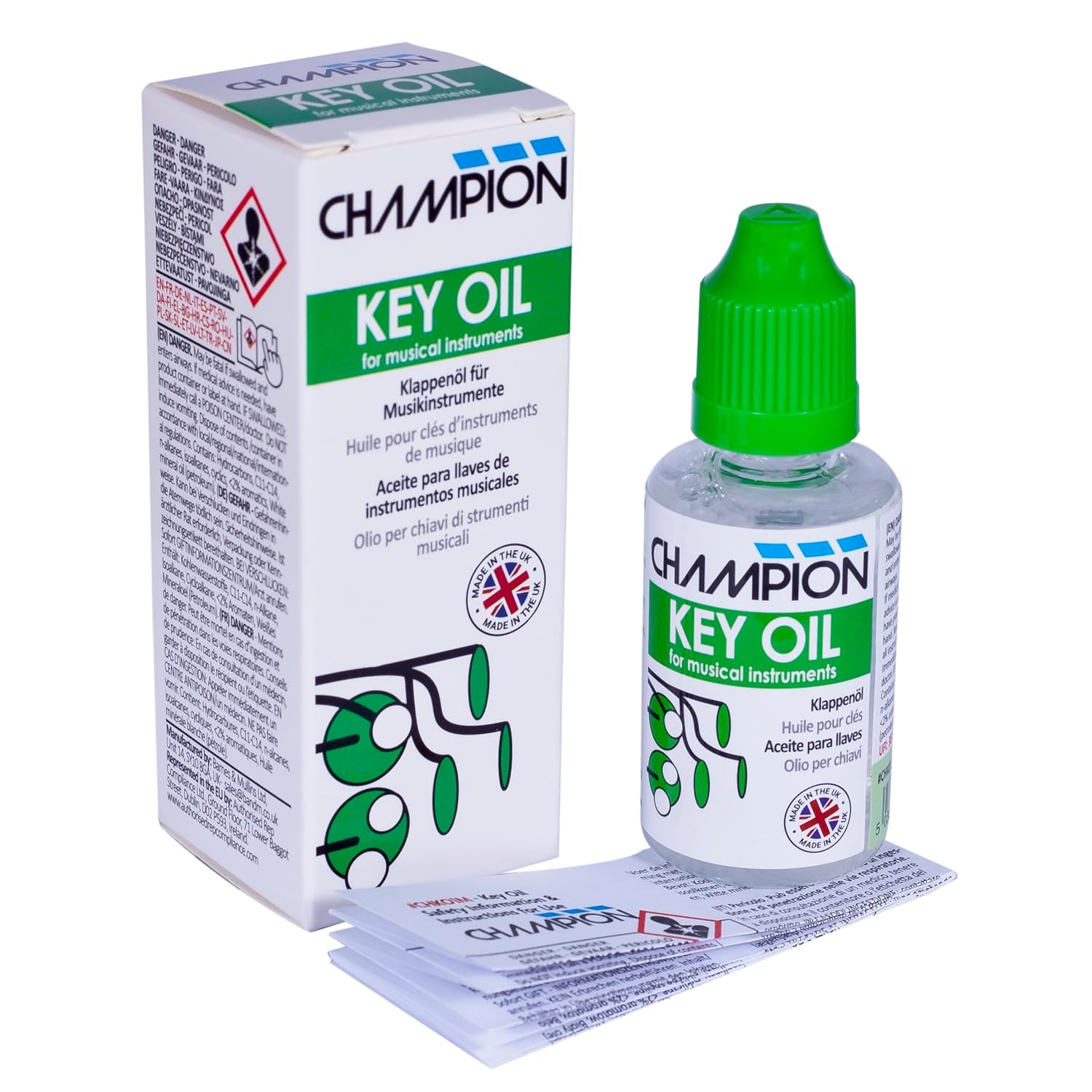 Champion Key Oil Lubricant for Clarinet, Oboe, Bassoon, Flute & Saxophone Key Work. Maintenance & Care Musical Instrument Lubricating Key Oil Made in The UK with Safe Caps. (30ml)