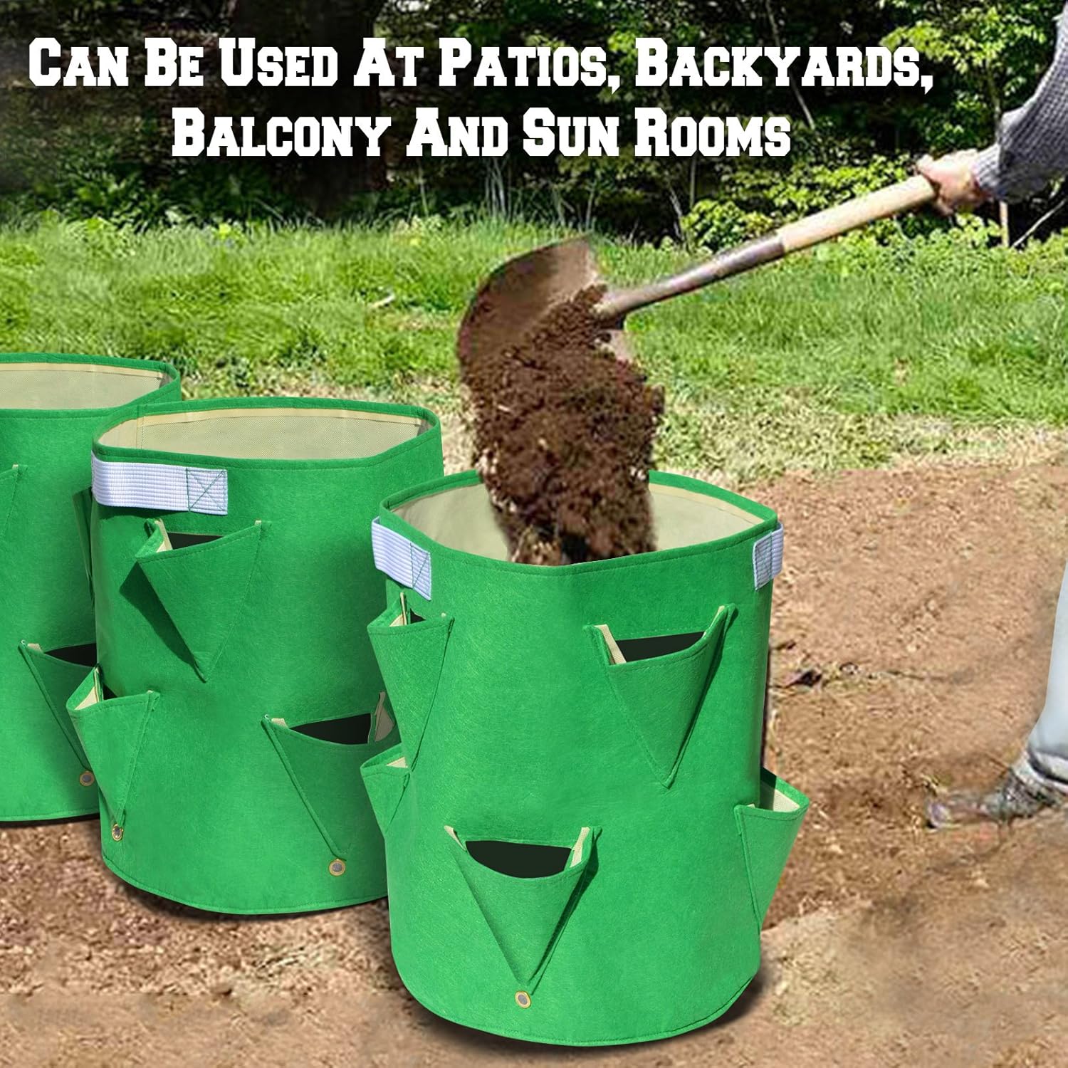 BenefitUSA Garden Planting Bag Grow Felt Fabric Planter Bag Strawberry and Herb Plant Tub 1/2/3/5 Pack (5)