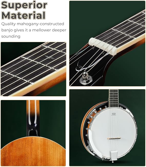 Vangoa 6 String Banjo Guitar Full Size, 38 Inch Banjo Guitar with Resonator Closed Back, Remo Head, Beginner Banjitar Six String Banjo Kit for Adults Teens Starters