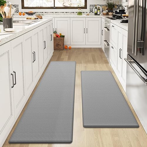Tapete de cocina de 2 piezas, antifatiga, acolchado, tapete de cocina para estar de pie, 17 x 79 pulgadas + 17 x 95 pulgadas, gris