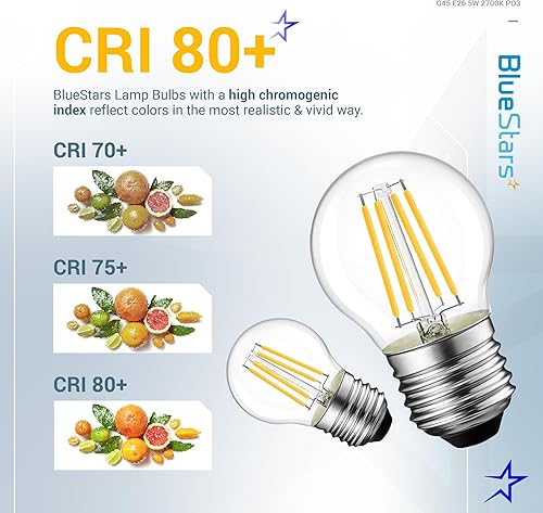 Miniatura 6 de BlueStars Bombilla LED G45 E26 Edison de 120 V 5 W (equivalente a 60 vatios), luz blanca cálida de 2700 K, 550 lm, no regulable, para lámparas
