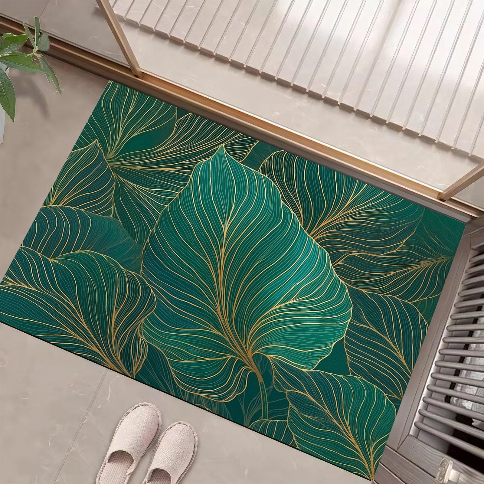 Paillasson d'intérieur antidérapant et lavable 80x120 cm vert foncé végétal