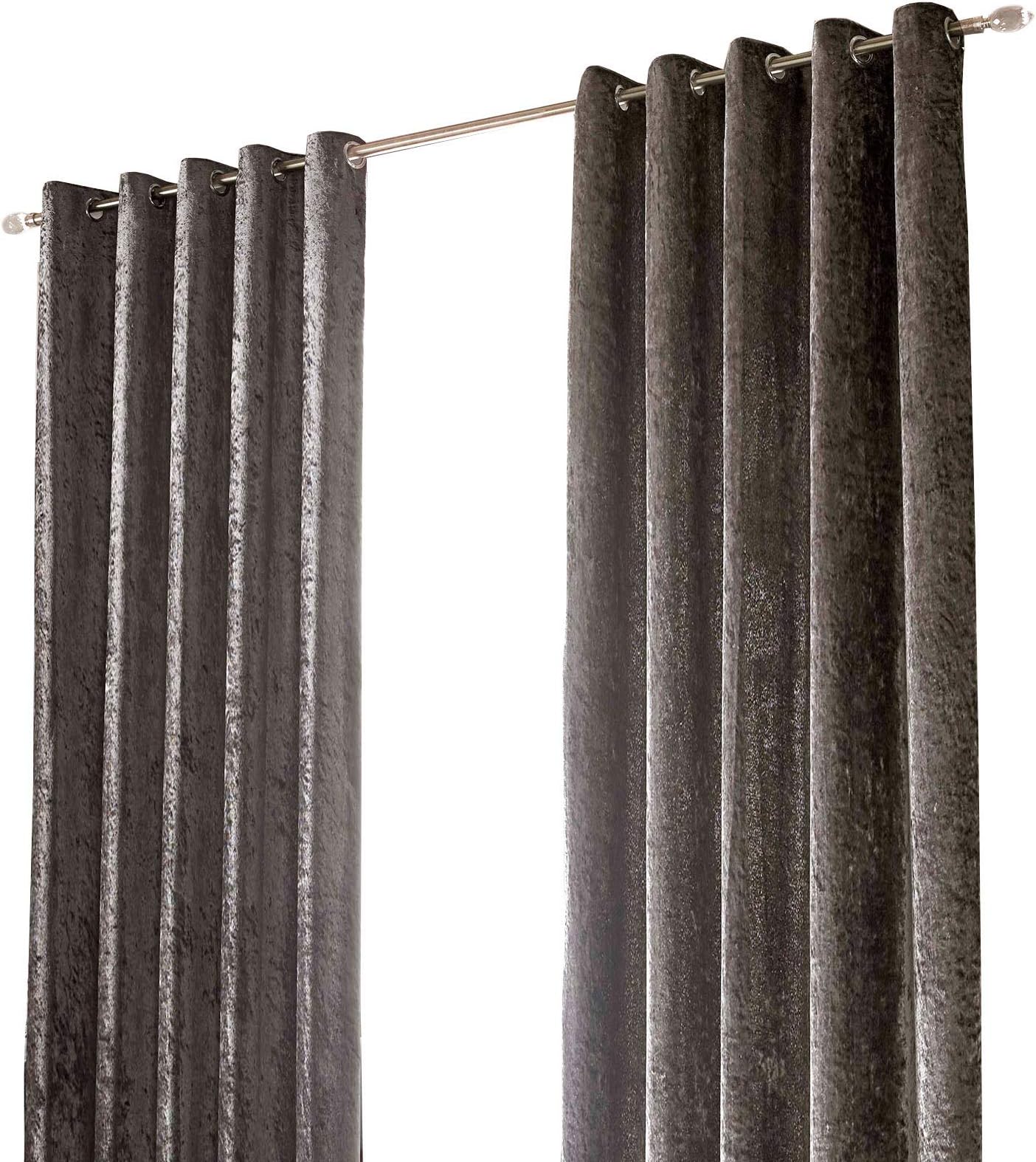 Sienna Crushed Velvet Eyelet Ring Top Pair of Fully Lined Curtains - Charcoal 90" x 72"