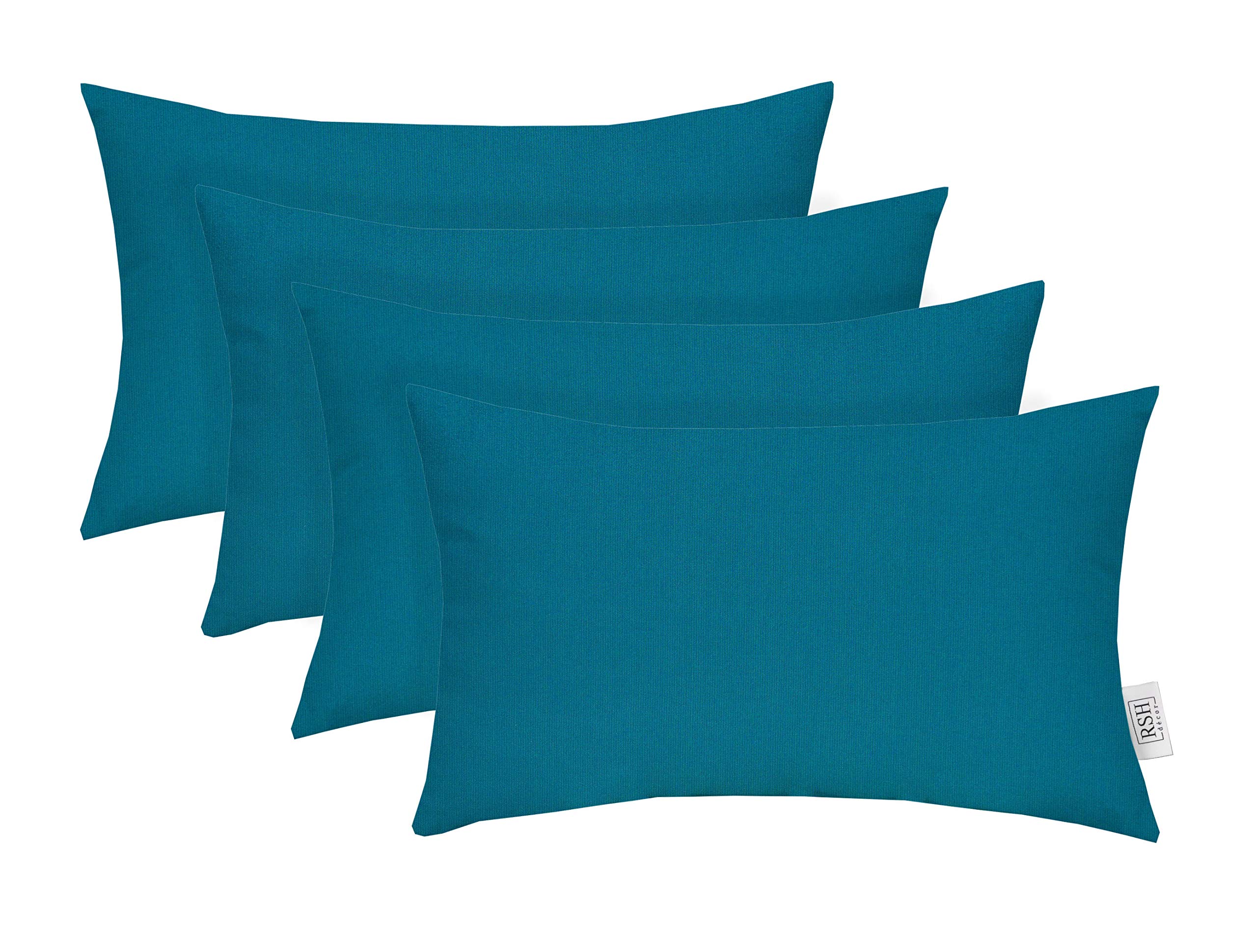 Set of 4 Indoor Outdoor Decorative Rectangle Lumbar Throw Pillows Sunbrella Spectrum Peacock (20