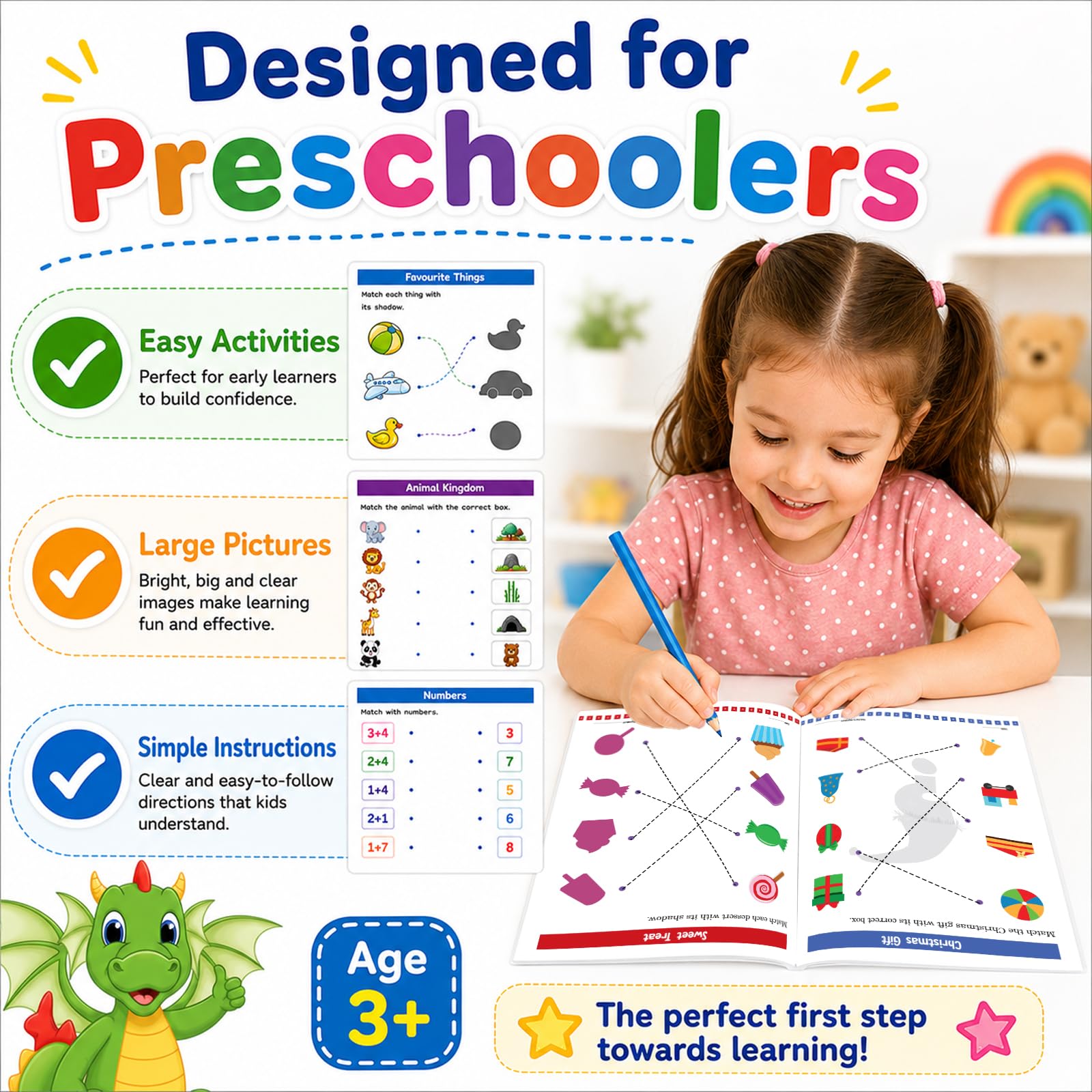 Matching Basic Skills Book for Kids 3+ | Fun Early Learning Activity Book with Shapes, Colors, Numbers & Patterns | Preschool Workbook | Best Educational Gift for Children 2