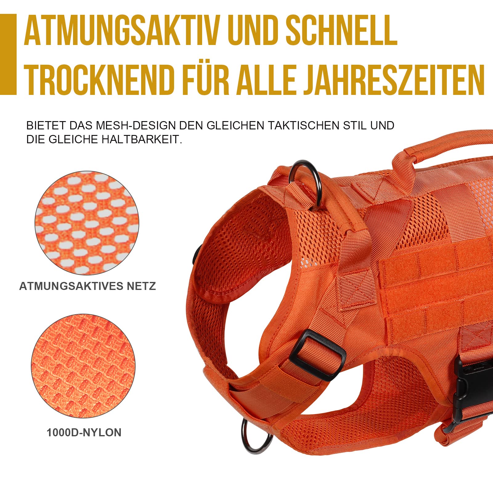 OneTigris Imbracatura per cani No-Pull, AIRE MESH, regolabile, ultra traspirante, per cani di grandi e medie dimensioni, pettorina per cani con 2 manici