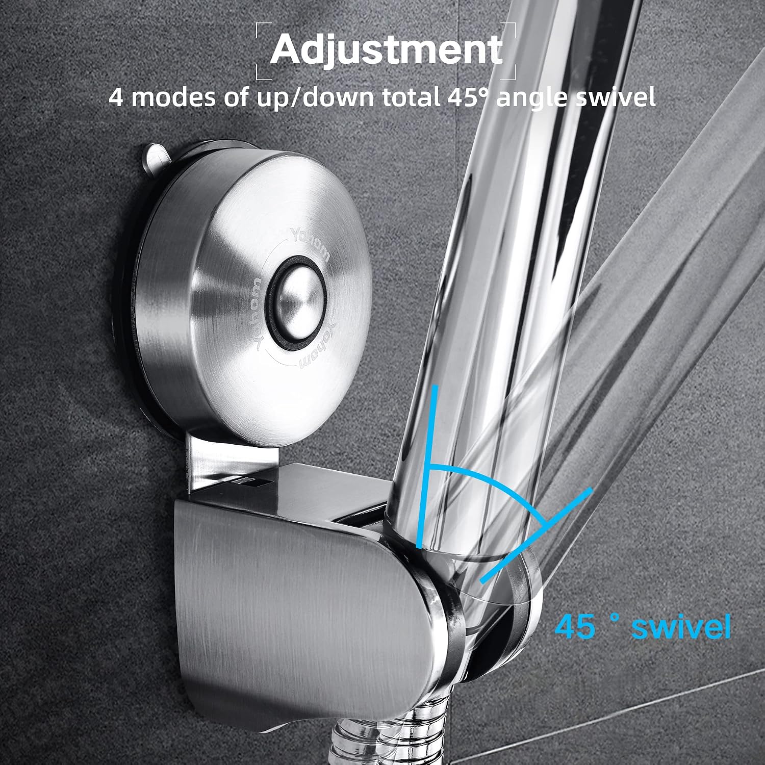 Yohom Vacuum Suction Cup Shower Head Holder Adjustable Handheld Showerhead Bracket Suction Bidet Sprayer Holder Removable Wall Mount Support Stand Clip Stainless Steel Brushed