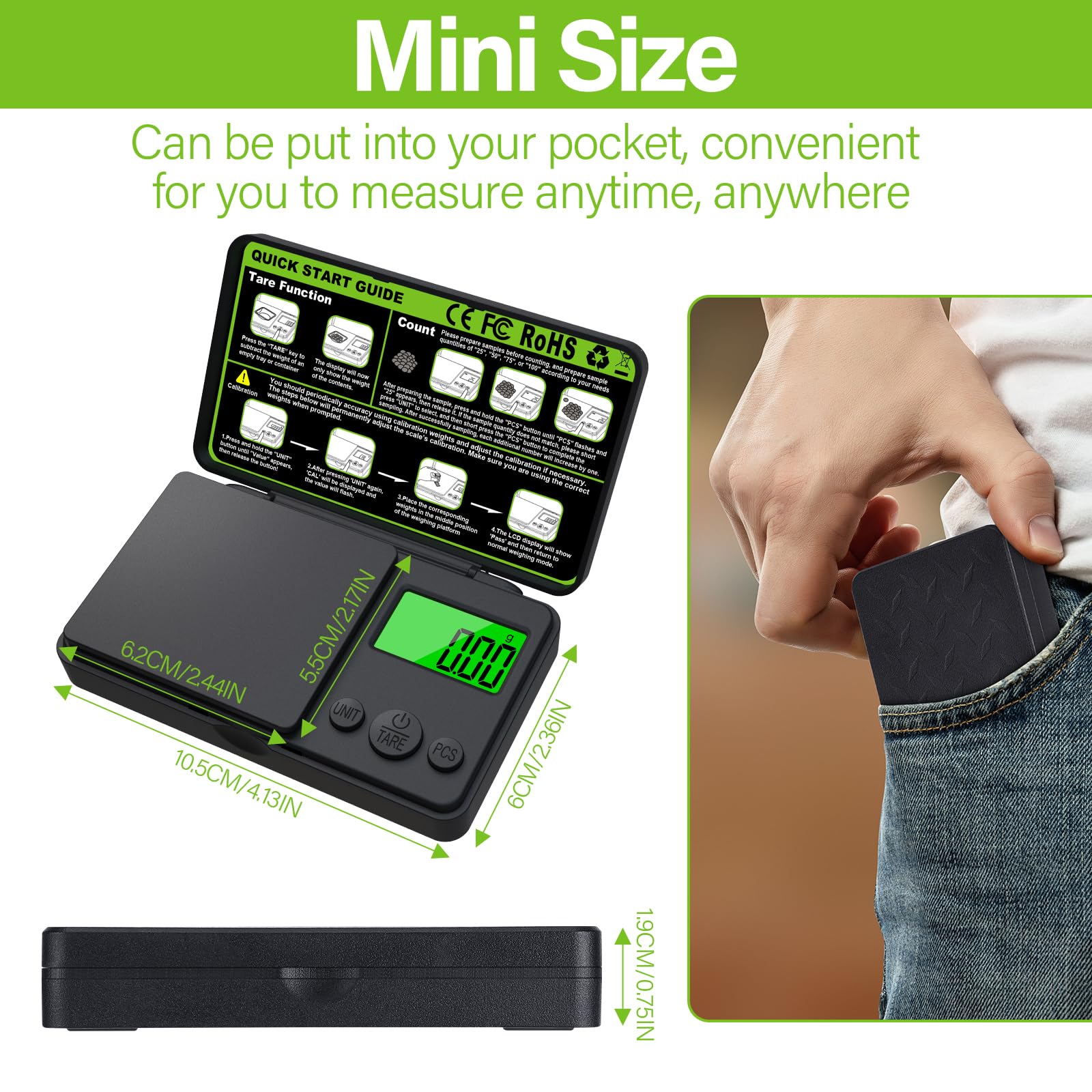 Balance de Précision 1000g/0.01g avec Écran LCD Rétroéclairé - Balance de Poche Numérique pour Bijoux et Cuisine, 7 Unités et Fonction de Tare